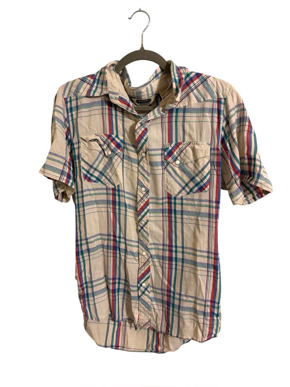 Salt‎ Valley Western Plaid Short Sleeve Pearl Snap Shirt Womens Large